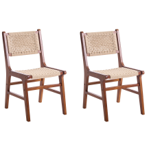 Set of 2 Dining Chairs OZELLA Wood Brown/ Beige