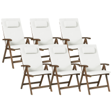 Set of 6 Garden Chairs with Cushions AMANTEA PREMIUM Acacia Wood Off-White