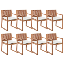 Set of 8 Garden Chairs with Cushions SASSARI II PREMIUM Certified Acacia Wood Off-White