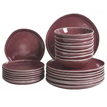 Set of 24 Dinnerware HOPS Stoneware Burgundy