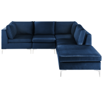 Modular Corner Sofa 4 Seater EVJA with Ottoman Velvet Navy Blue Left Hand