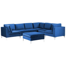 Modular Corner Sofa 6 Seater EVJA with Ottoman Velvet Navy Blue Left Hand