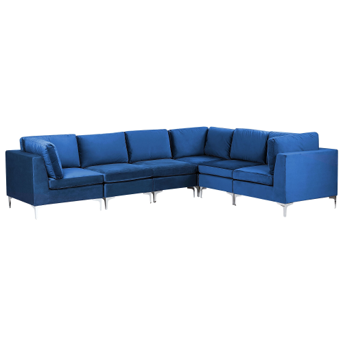 Beliani Modular Corner Sofa 6 Seater EVJA Velvet Navy Blue Left Hand