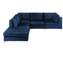 Modular Corner Sofa 4 Seater EVJA with Ottoman Velvet Navy Blue Right Hand