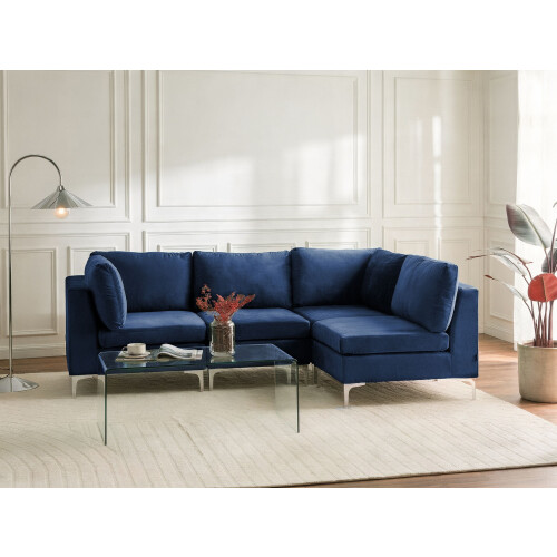 Beliani Modular Corner Sofa 4 Seater EVJA Velvet Navy Blue Left Hand 1