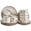 Beliani Set of 16 Dinnerware CINNAMON Stoneware Off-White 1