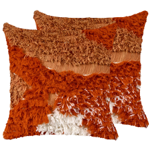 Set of 2 Decorative Cushions SAGENIA 45 x 45 cm Cotton Orange Abstract Pattern