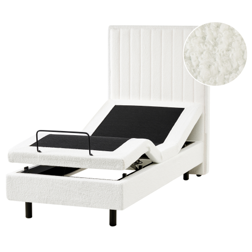 Beliani Adjustable Bed Boucle CASTELLAN 80 x 200 cm (EU Small Single) Off-White