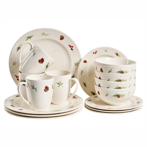 Beliani Set of 16 Dinnerware MARJORAM Porcelain White