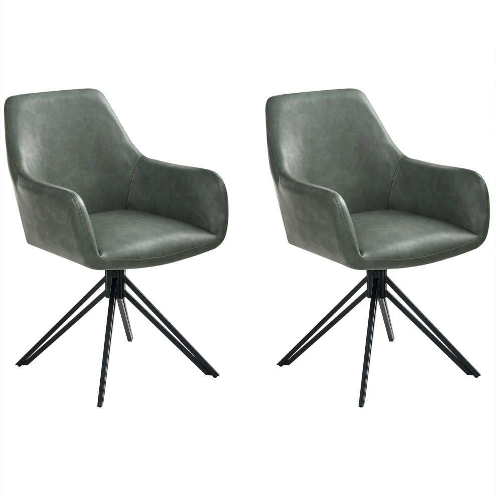 Beliani Set Of 2 Dining Chairs Sansarc Faux Leather Dark Green