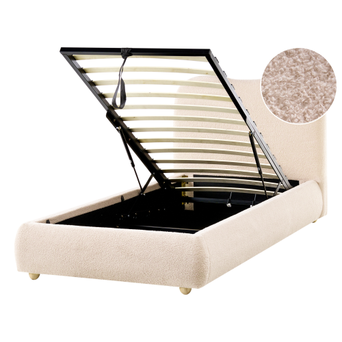 Beliani Ottoman Bed BLAGNAC Boucle Light Beige 90 x 200 cm (EU Single)