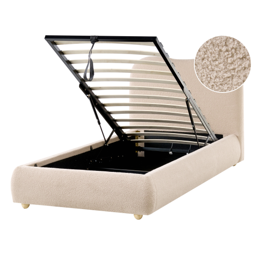 Beliani Ottoman Bed BLAGNAC Boucle Beige 90 x 200 cm (EU Single)