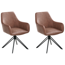 Set of 2 Dining Chairs Swivel SANSARC Faux Leather Brown