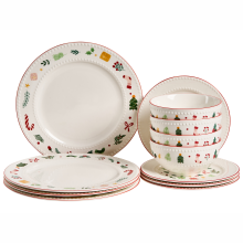 Set of 12 Dinnerware SAFFRON Porcelain White