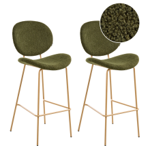 Set of 2 Bar Chairs LUANA Boucle Dark Green