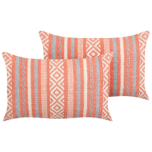 Set of 2 Decorative Cushions INULA 30 x 50 cm Cotton Orange Geometric Pattern