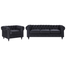 Living Room Set 4 Seater CHESTERFIELD Velvet Black