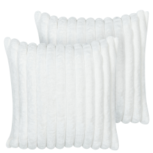 Set of 2 Decorative Cushions RAKYA 45 x 45 cm Faux Fur White Striped