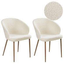 Set of 2 Dining Chairs MASON Boucle Off-White/Light Brown
