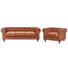 Living Room Set 4 Seater CHESTERFIELD Velvet Golden Brown