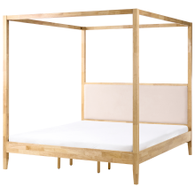 Four Poster Bed Wood HAILLICOURT 180 x 200 cm (EU Super King) Light Brown