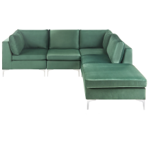 Modular Corner Sofa 4 Seater EVJA Left Hand Green Velvet with Ottoman