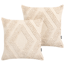Set of 2 Decorative Cushions CATALPA 45 x 45 cm Cotton White Geometric Pattern
