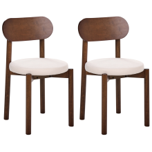Set of 2 Dining Chairs PAULINA Wood Brown/ Light Beige