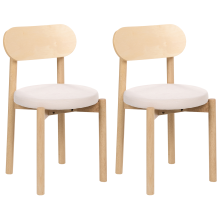 Set of 2 Dining Chairs PAULINA Wood Light Brown/ Light Beige
