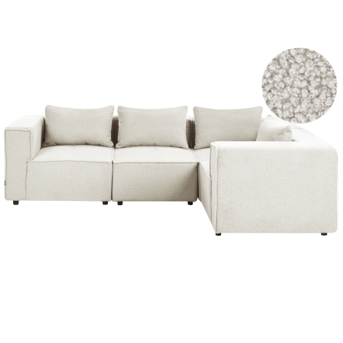 Beliani Modular Corner Sofa 4 Seater AXEBO Boucle Off-White Left Hand