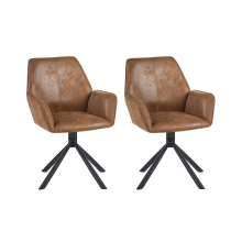 Set of 2 Dining Chairs Swivel WARNER Faux Suede Light Brown