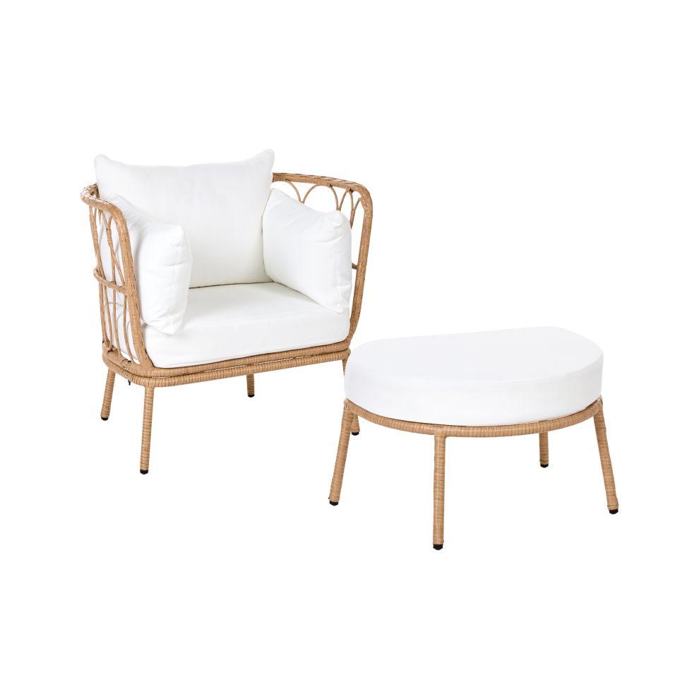 Beliani Garden Armchair Fonni With Footstool Pe Rattan Light Brown
