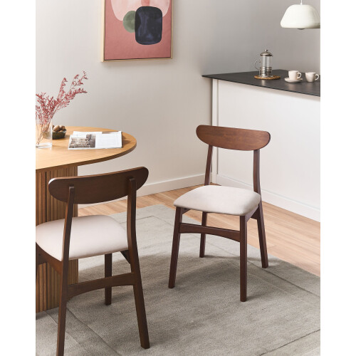 Beliani Set of 2 Dining Chairs DOYLE Wood Brown/Light Beige 1