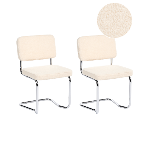 Beliani Set of 2 Dining Chairs IRWIN Boucle Light Beige