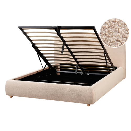 Beliani Ottoman Bed BLAGNAC Boucle Beige 140 x 200 cm (EU Double)