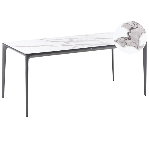 Beliani Garden Dining Table SOVARETO 180 cm 90 cm Marble Effect White Marble