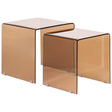 Set of 2 Side Tables KENDALL Tempered Glass Brown
