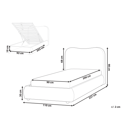 Beliani Ottoman Bed BLAGNAC Fabric Off-White 90 x 200 cm (EU Single) 2