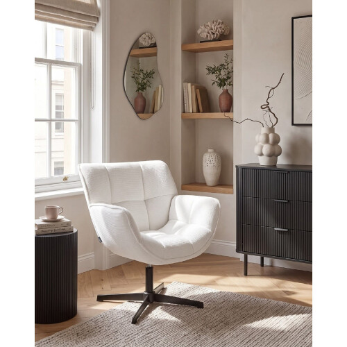 Beliani Swivel Armchair AUMA Fabric White 1
