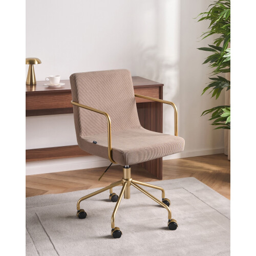 Beliani Office Chair TRINITY Corduroy Light Brown 1