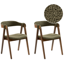Set of 2 Dining Chairs DAY Boucle Dark Brown/ Green
