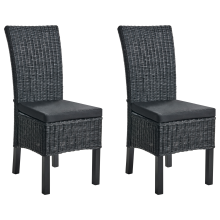 Set of 2 Dining Chairs ANDES Rattan Black