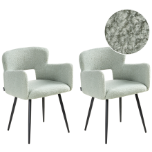 Set of 2 Dining Chairs SANILAC Boucle Light Green
