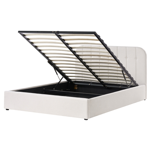 Beliani Ottoman Bed CHALLANS Fabric Off-White 160 x 200 cm (EU King Size)