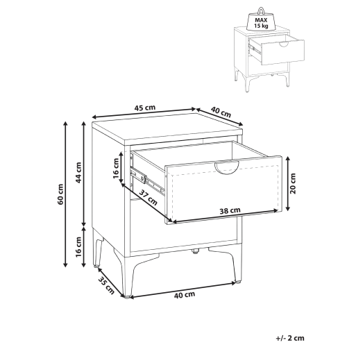 Beliani 2 Drawer Bedside Table ARDURA Metal Beige 2
