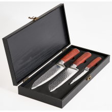 Set of 3 Knives Damascus Steel KASHIWA Brown