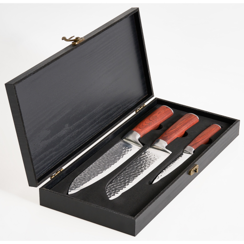 3-Piece Knife Set Damascus Steel KASHIWA Brown