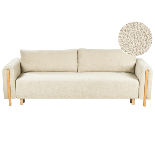 Beliani Sofa Bed 3 Seater KVAM with Storage Boucle Off-White