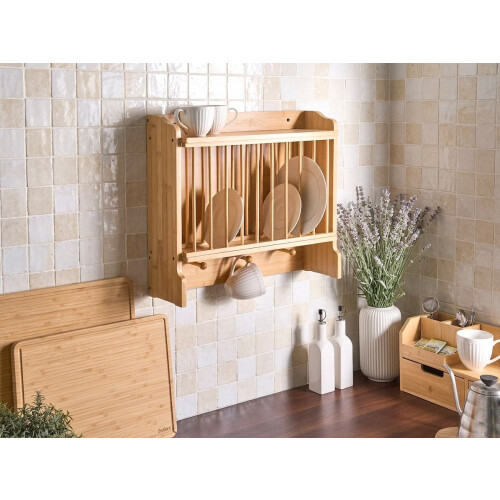 Beliani Wall-Mounted Dish Rack MADELEINE Bamboo Light Brown 1