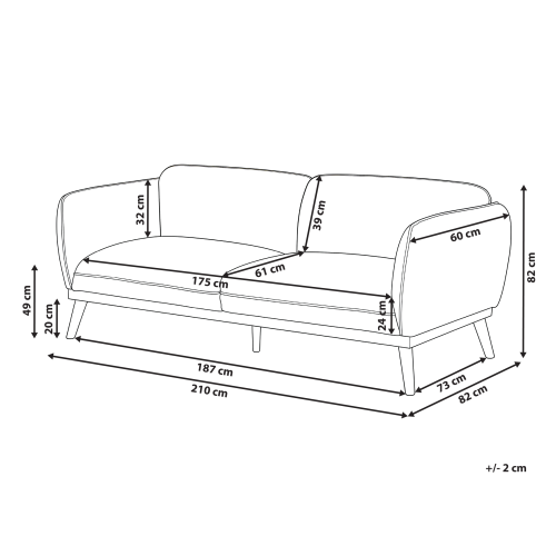 Beliani Sofa 3 Seater LJUNG Fabric Blue 2